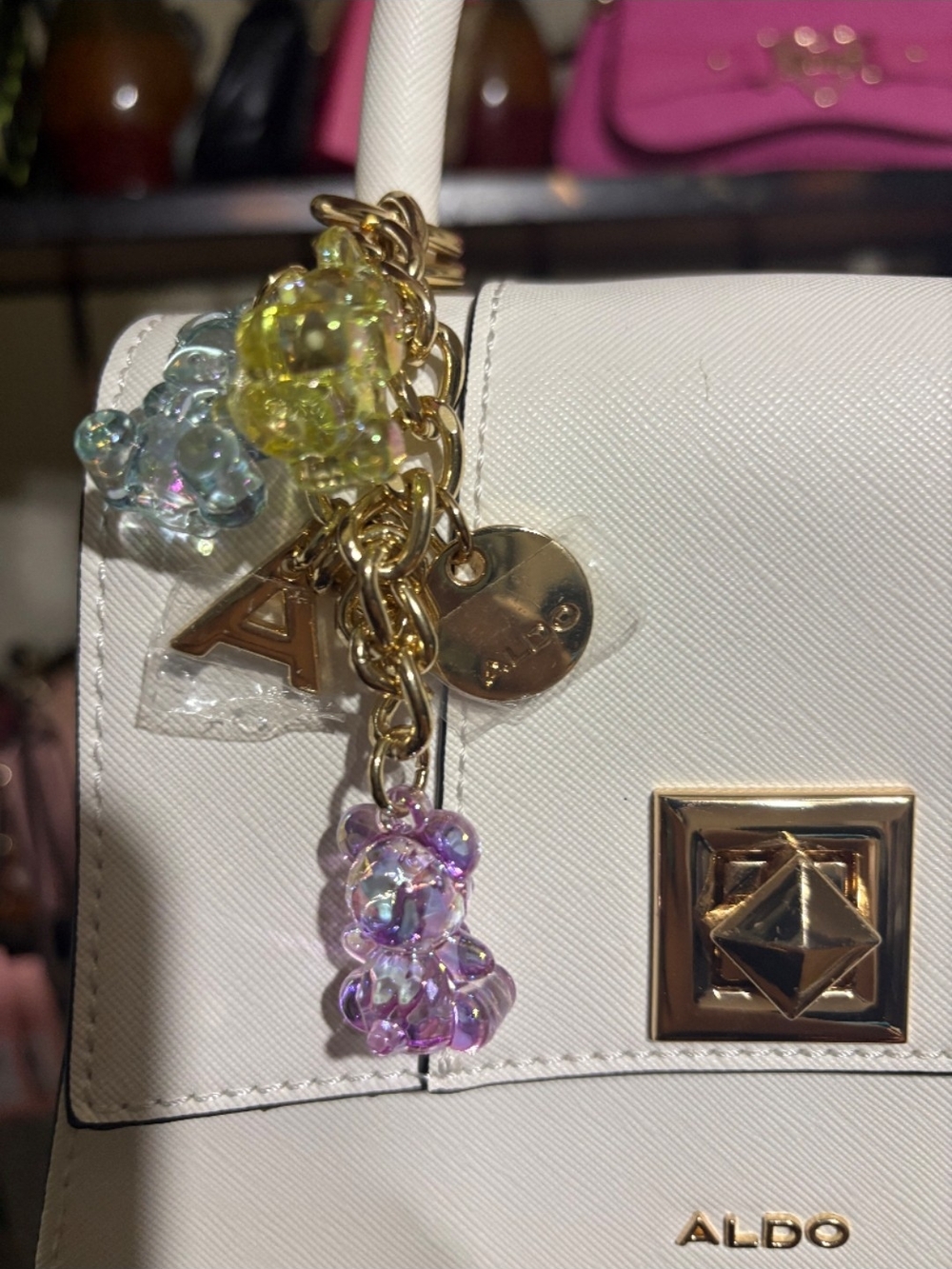 ALDO Mini White Structured Top-Handle Bag with Gold Accent - Picture 4 of 5